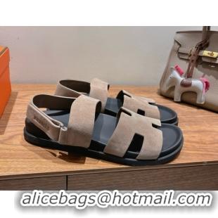 Top Quality Hermes Genius Strap Sandals in Suede Grey H082011 0820177