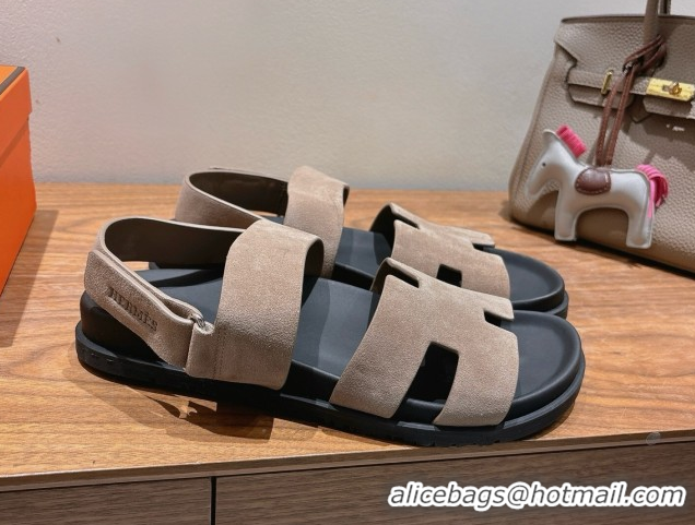 Top Quality Hermes Genius Strap Sandals in Suede Grey H082011 0820177