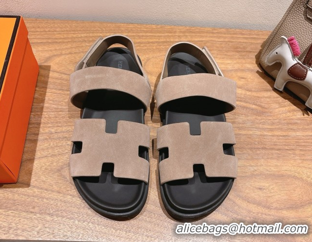 Top Quality Hermes Genius Strap Sandals in Suede Grey H082011 0820177