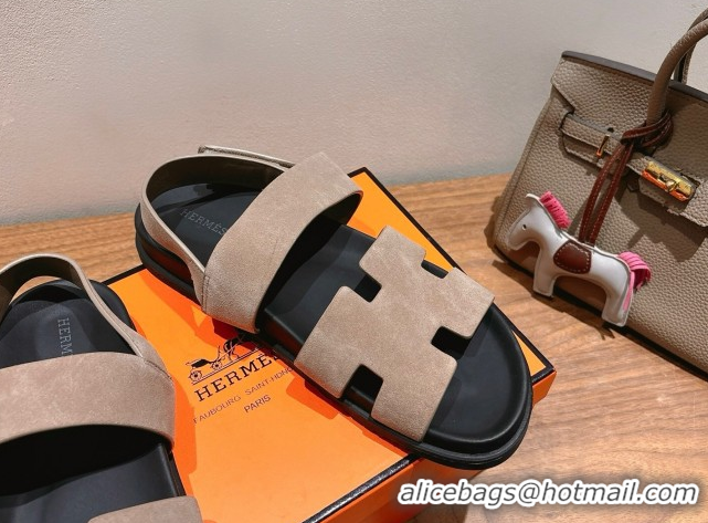 Top Quality Hermes Genius Strap Sandals in Suede Grey H082011 0820177