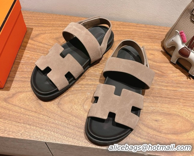 Top Quality Hermes Genius Strap Sandals in Suede Grey H082011 0820177