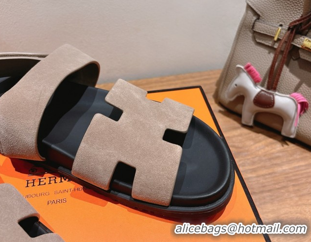 Top Quality Hermes Genius Strap Sandals in Suede Grey H082011 0820177