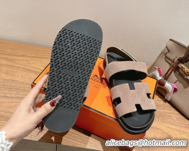 Top Quality Hermes Genius Strap Sandals in Suede Grey H082011 0820177