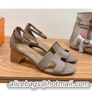 Trendy Design Hermes Encens Heel Sandals 5cm in Epsom Calfskin Elephant H082012 0820178