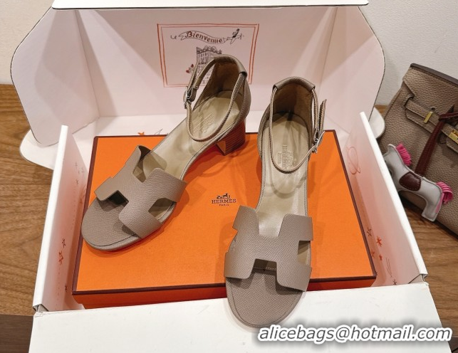 Trendy Design Hermes Encens Heel Sandals 5cm in Epsom Calfskin Elephant H082012 0820178