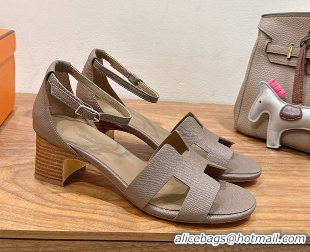 Trendy Design Hermes Encens Heel Sandals 5cm in Epsom Calfskin Elephant H082012 0820178