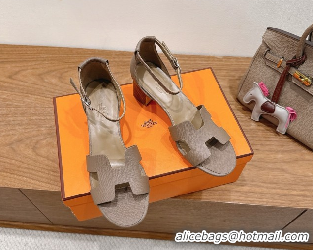 Trendy Design Hermes Encens Heel Sandals 5cm in Epsom Calfskin Elephant H082012 0820178