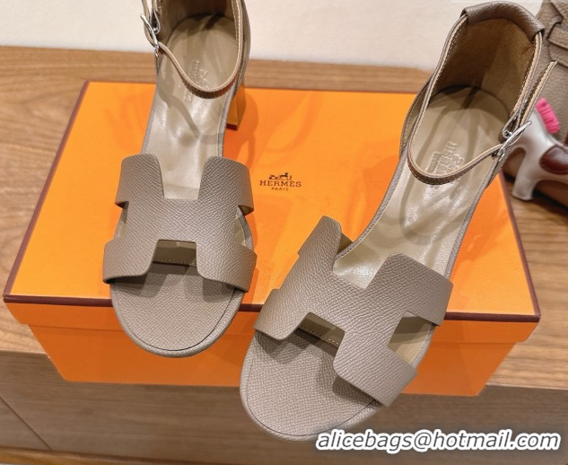 Trendy Design Hermes Encens Heel Sandals 5cm in Epsom Calfskin Elephant H082012 0820178