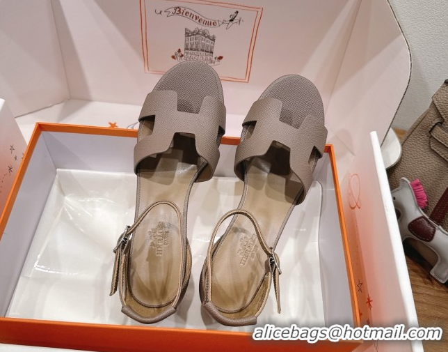 Trendy Design Hermes Encens Heel Sandals 5cm in Epsom Calfskin Elephant H082012 0820178