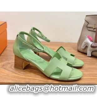 Best Grade Hermes Encens Heel Sandals 5cm in Epsom Calfskin Green 2025 H082012 0820179