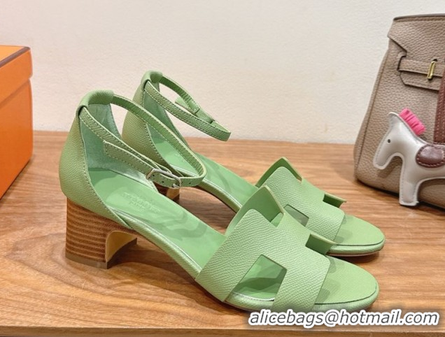 Best Grade Hermes Encens Heel Sandals 5cm in Epsom Calfskin Green 2025 H082012 0820179