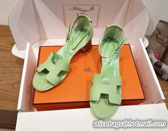 Best Grade Hermes Encens Heel Sandals 5cm in Epsom Calfskin Green 2025 H082012 0820179