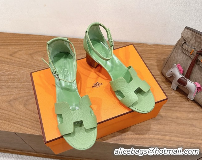 Best Grade Hermes Encens Heel Sandals 5cm in Epsom Calfskin Green 2025 H082012 0820179