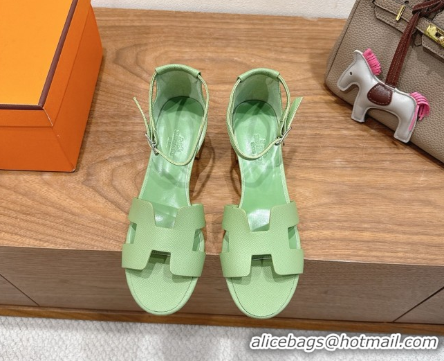 Best Grade Hermes Encens Heel Sandals 5cm in Epsom Calfskin Green 2025 H082012 0820179