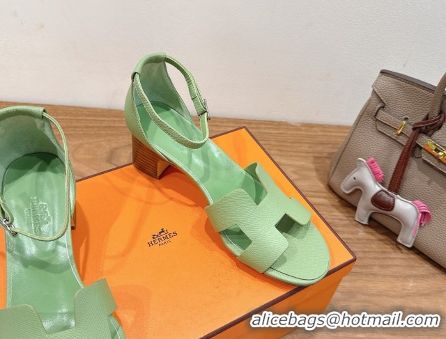 Best Grade Hermes Encens Heel Sandals 5cm in Epsom Calfskin Green 2025 H082012 0820179