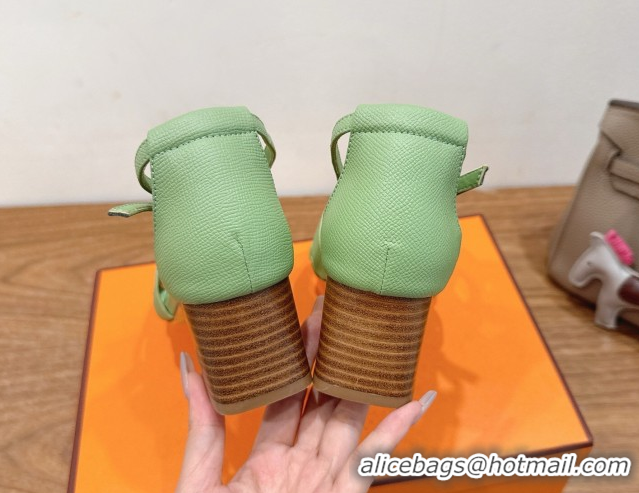 Best Grade Hermes Encens Heel Sandals 5cm in Epsom Calfskin Green 2025 H082012 0820179
