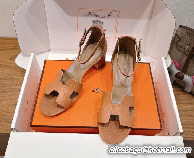 Best Quality Hermes Encens Heel Sandals 5cm in Epsom Calfskin Brown H082012 0820180
