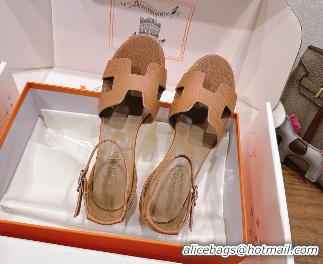 Best Quality Hermes Encens Heel Sandals 5cm in Epsom Calfskin Brown H082012 0820180