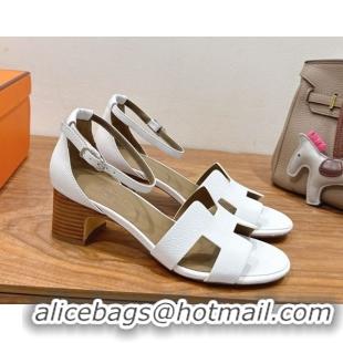 Good Taste Hermes Encens Heel Sandals 5cm in Epsom Calfskin White H082012 0820181