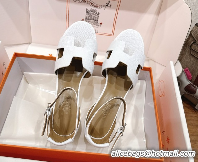 Good Taste Hermes Encens Heel Sandals 5cm in Epsom Calfskin White H082012 0820181