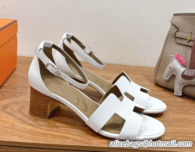 Good Taste Hermes Encens Heel Sandals 5cm in Epsom Calfskin White H082012 0820181