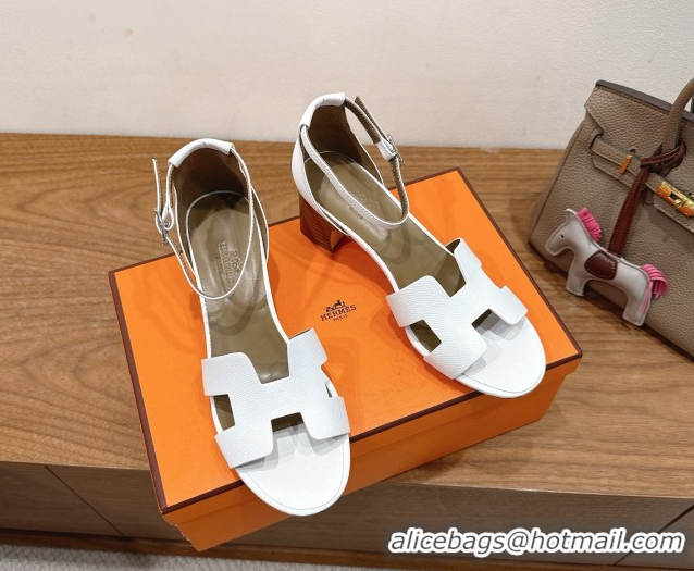 Good Taste Hermes Encens Heel Sandals 5cm in Epsom Calfskin White H082012 0820181
