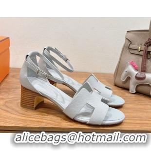 Most Popular Hermes Encens Heel Sandals 5cm in Epsom Calfskin Light Grey H082012 0820182