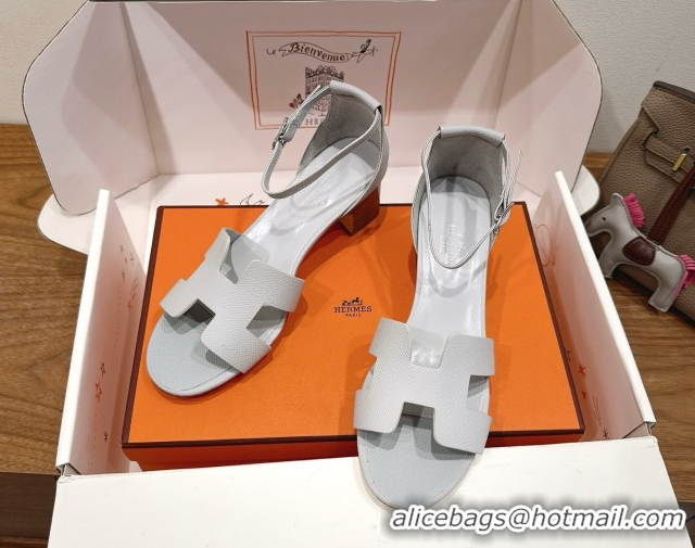 Most Popular Hermes Encens Heel Sandals 5cm in Epsom Calfskin Light Grey H082012 0820182
