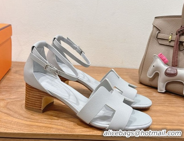 Most Popular Hermes Encens Heel Sandals 5cm in Epsom Calfskin Light Grey H082012 0820182