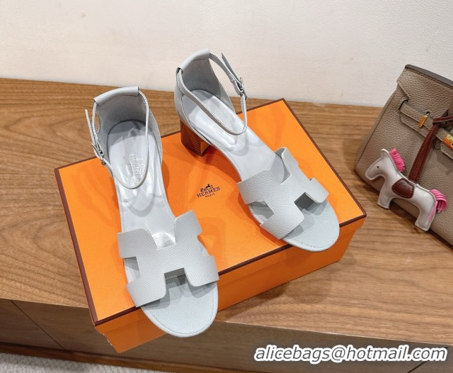 Most Popular Hermes Encens Heel Sandals 5cm in Epsom Calfskin Light Grey H082012 0820182