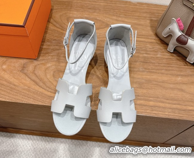 Most Popular Hermes Encens Heel Sandals 5cm in Epsom Calfskin Light Grey H082012 0820182