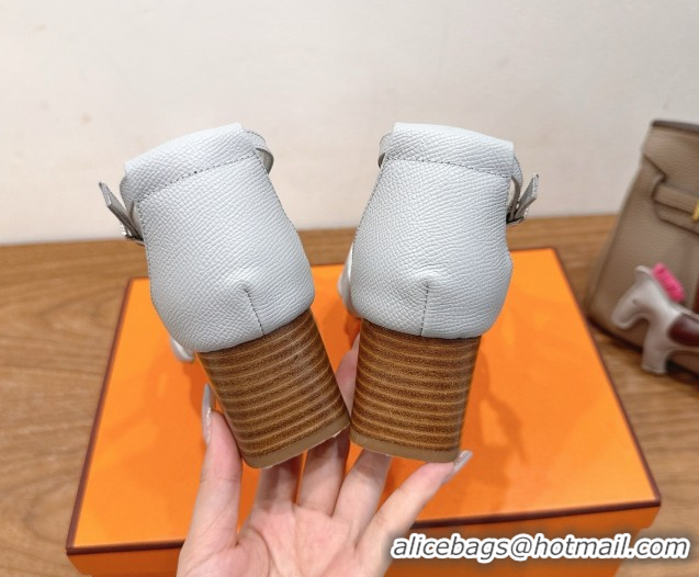 Most Popular Hermes Encens Heel Sandals 5cm in Epsom Calfskin Light Grey H082012 0820182