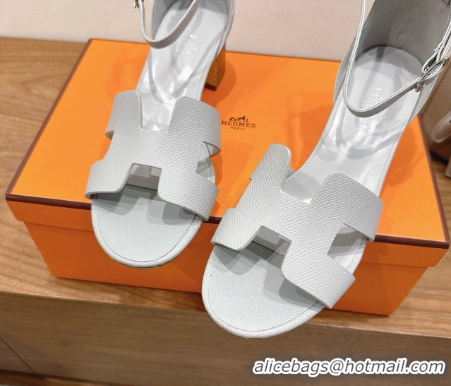 Most Popular Hermes Encens Heel Sandals 5cm in Epsom Calfskin Light Grey H082012 0820182