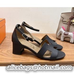 Perfect Hermes Encens Heel Sandals 5cm in Epsom Calfskin Black H082012 0820183