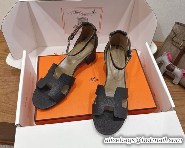 Perfect Hermes Encens Heel Sandals 5cm in Epsom Calfskin Black H082012 0820183