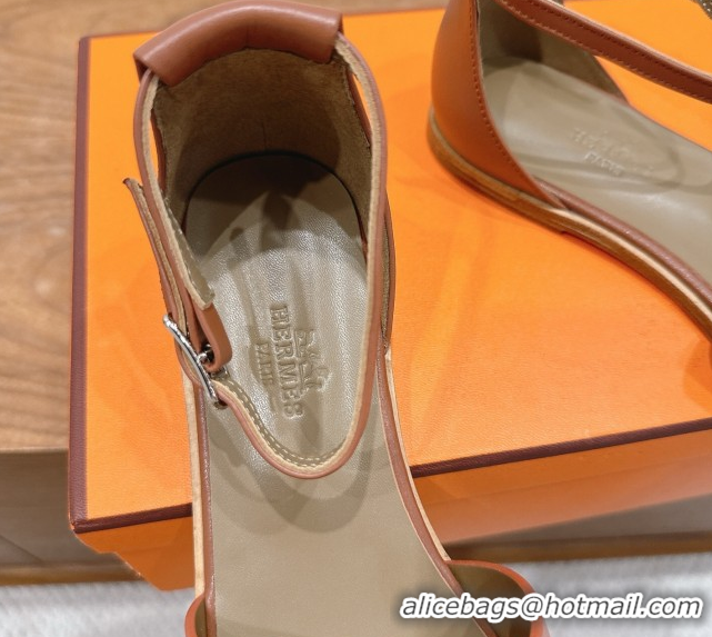 Best Price Hermes Santorini Flat Sandals in Calfskin Leather Brown 2025 H082013 0820184
