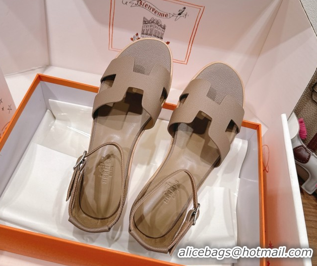 Classic Practical Hermes Santorini Flat Sandals in Epsom Calfskin Grey H082013 0820186