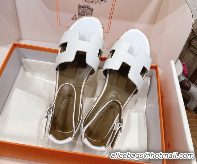 Low Cost Hermes Santorini Flat Sandals in Calfskin Leather White H082013 0820188