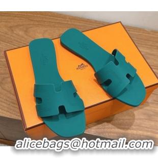 Super Quality Hermes Oran Classic Flat Slides Sandal in Stitching Rubber Green 0820189