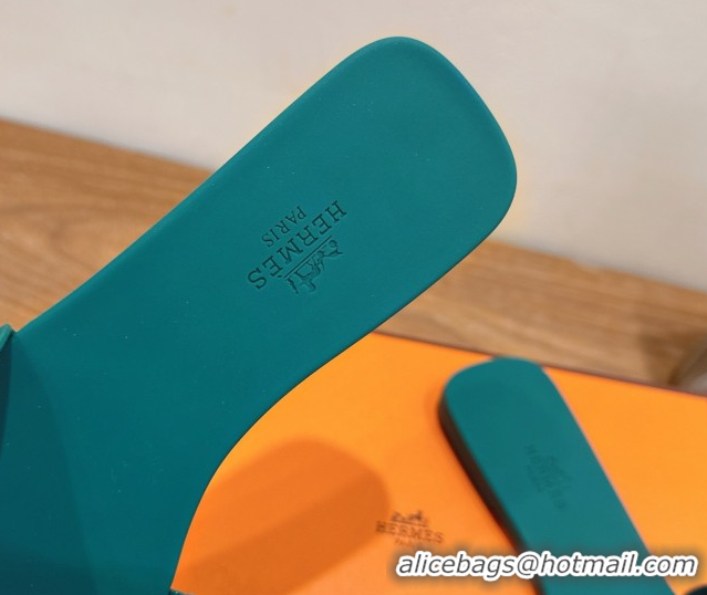 Super Quality Hermes Oran Classic Flat Slides Sandal in Stitching Rubber Green 0820189