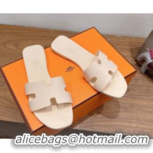 Good Quality Hermes Oran Classic Flat Slides Sandal in Stitching Rubber Light Nude 0820190