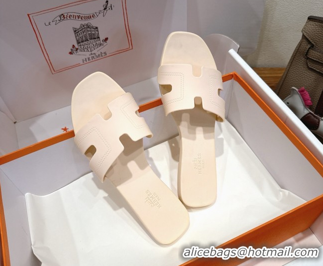 Good Quality Hermes Oran Classic Flat Slides Sandal in Stitching Rubber Light Nude 0820190