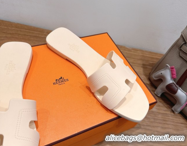 Good Quality Hermes Oran Classic Flat Slides Sandal in Stitching Rubber Light Nude 0820190