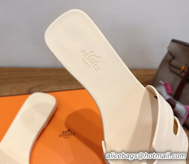 Good Quality Hermes Oran Classic Flat Slides Sandal in Stitching Rubber Light Nude 0820190
