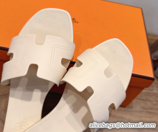 Good Quality Hermes Oran Classic Flat Slides Sandal in Stitching Rubber Light Nude 0820190