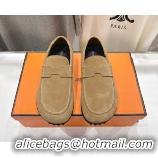 Promotion Hermes Lazy Loafers in Suede H090802 Brown