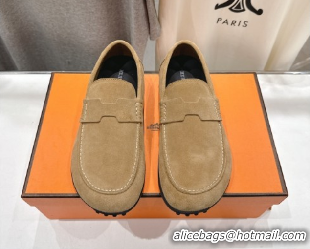 Promotion Hermes Lazy Loafers in Suede H090802 Brown