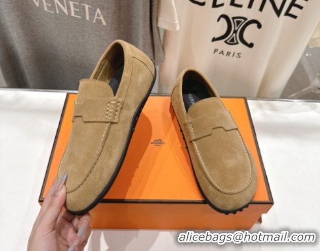 Promotion Hermes Lazy Loafers in Suede H090802 Brown