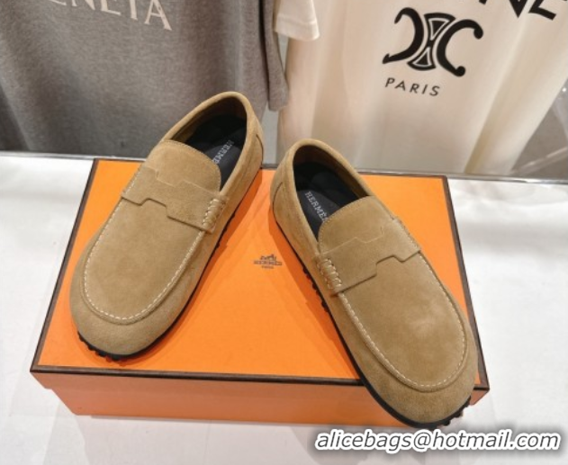 Promotion Hermes Lazy Loafers in Suede H090802 Brown