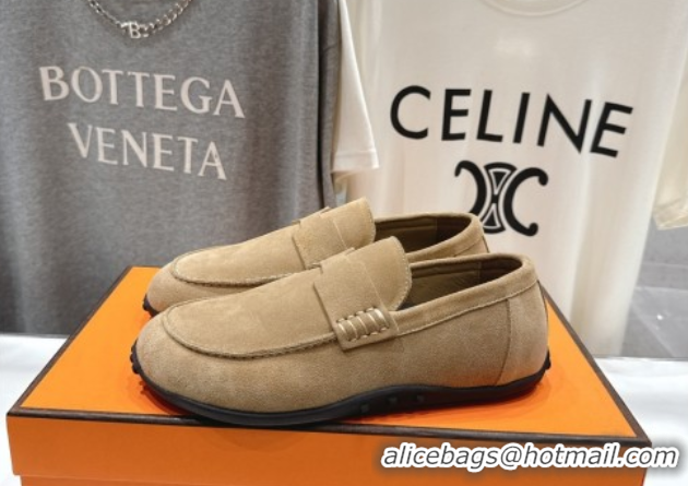 Promotion Hermes Lazy Loafers in Suede H090802 Brown